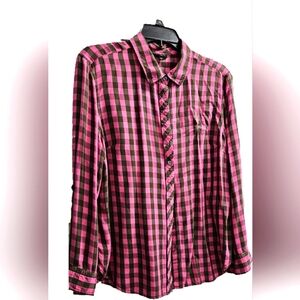 Talbots Pink and Grayish-Brown Checkered Blouse